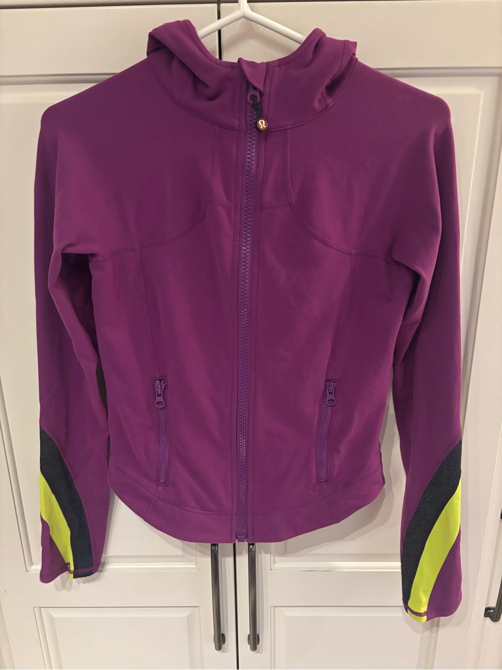 Lululemon Vintage Hooded Luon Running Jacket Purple Neon Lime Size 6 Rare
